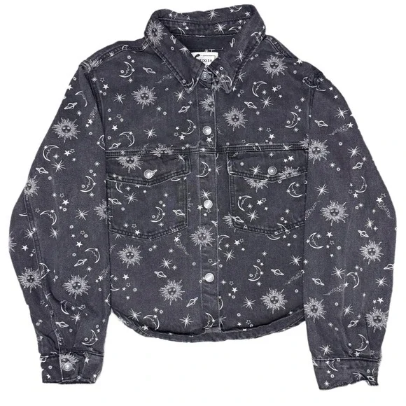 STOOSH Vintage Denim Jacket – Celestial Sun & Moon Print – Size Juniors XL - Picture 1 of 8